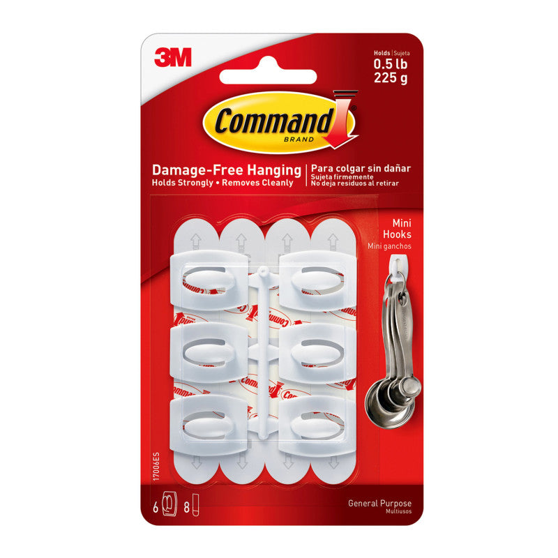 Command&trade; Mini Hooks, White, 6 Count