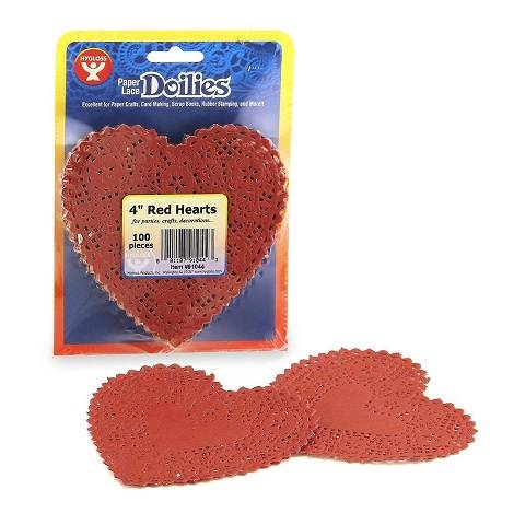 Hygloss Heart Paper Doilies  Decorative, Red Lace Doilies, Disposable, 4” Diameter, 100 Pack (HYG91044)
