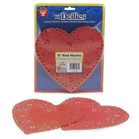Hygloss Heart Paper Doilies  Decorative, Red Lace Doilies, Disposable, 6” Diameter, 100 Pack (HYG91064)