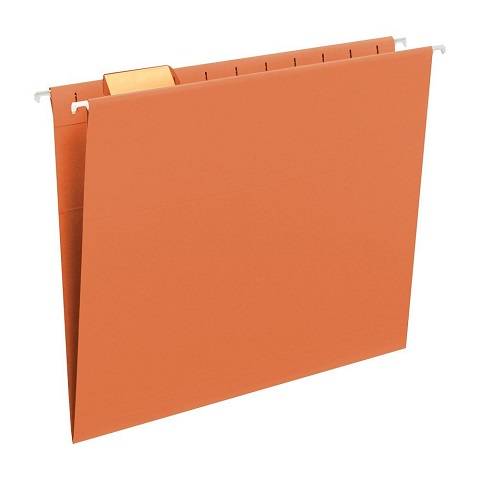 Hanging File Folder with Tab, 1/5-Cut Adjustable Tab, Legal Size, Orange, 25 per Box