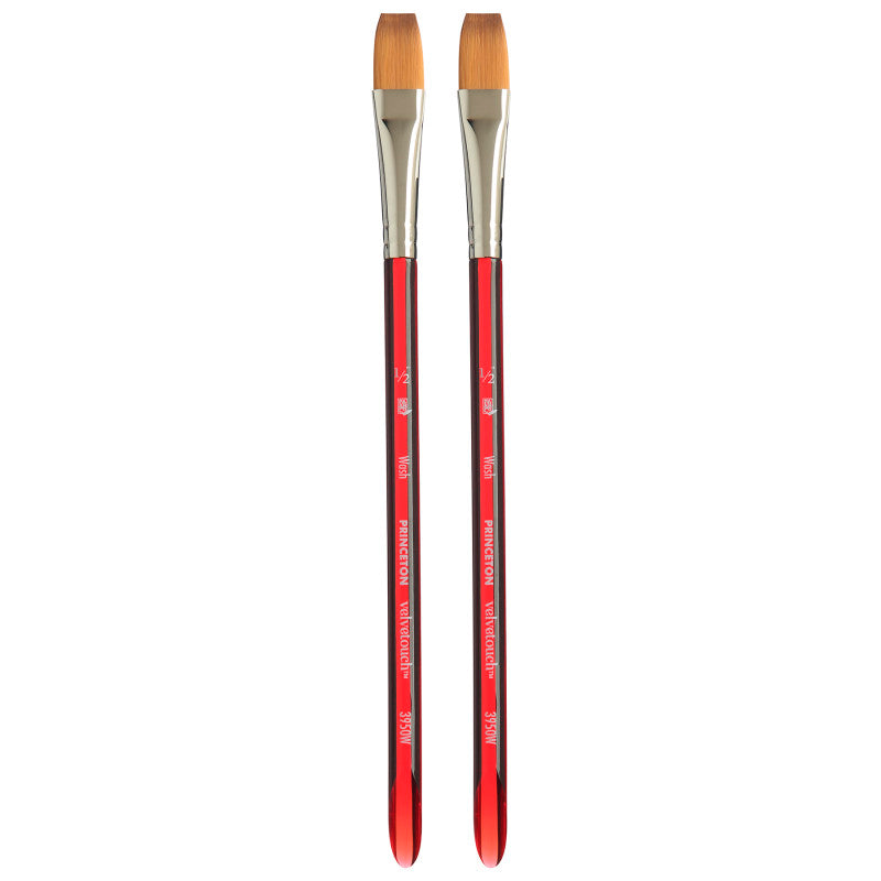 Velvetouch Wash Brush, Synthetic Bristles, Short Handle Mixed Media Paintbrush, Scarlet, Size 1/2 inch, Pack of 2