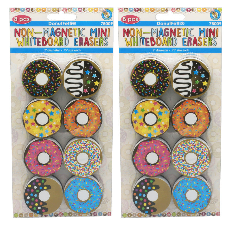 Non-Magnetic Mini Whiteboard Erasers, DonutFetti&reg;, 8 Per Pack, 2 Packs
