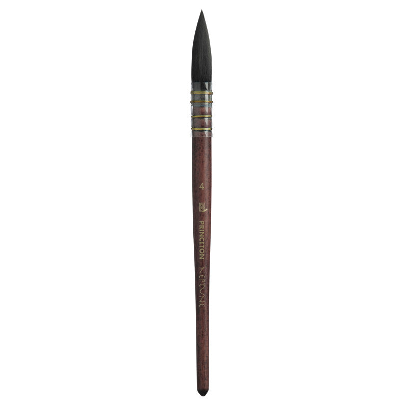 Neptune Quill Brush, Synthetic Bristles, Short Handle Watercolor Paintbrush, Dark Wood, Size 4, 1 Count