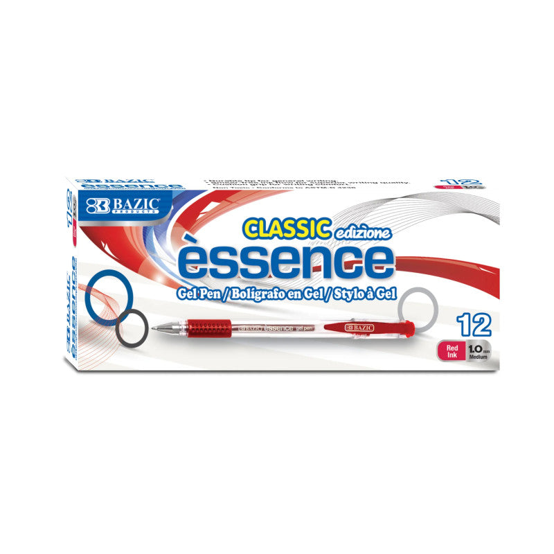 Essence Gel Pen with Cushion Grip, Red, Box of 12