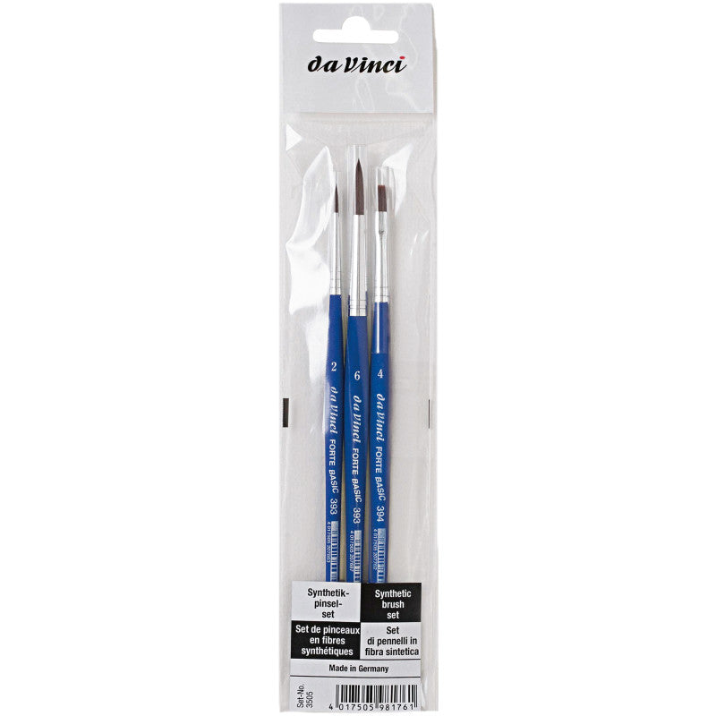 FORTE Basic Student Brush, Synthetic, Acrylic, Assorted, 3 Brush Set