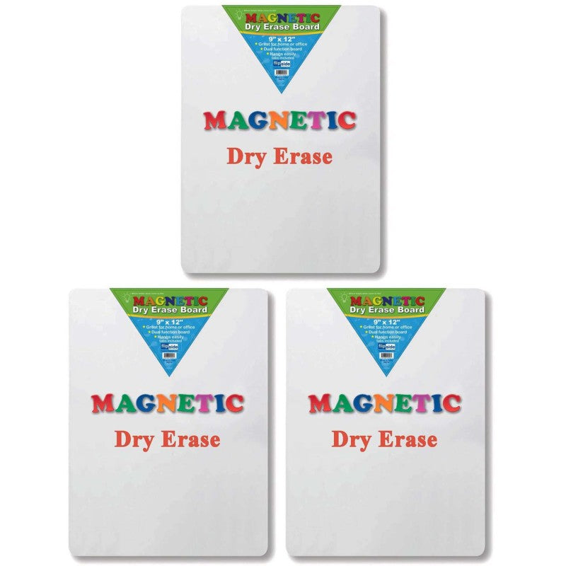 Magnetic Dry Erase Board, 9" x 12", Pack of 3