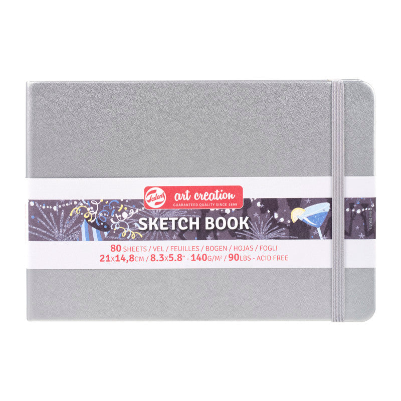 Sketchbook, 80 Sheets, 90lbs, Shiny Silver Cover, 8.3" x 5.8" (A5)