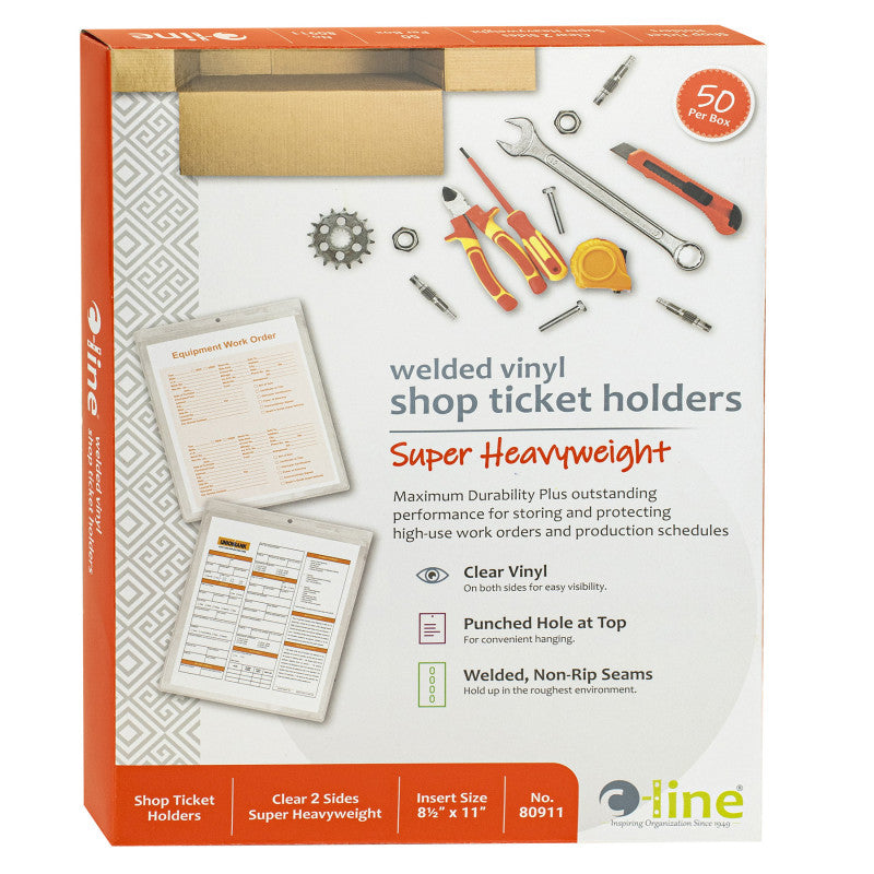 Vinyl Shop Ticket Holders, Welded, Both Sides Clear, 8-1/2" x 11", Box of 50