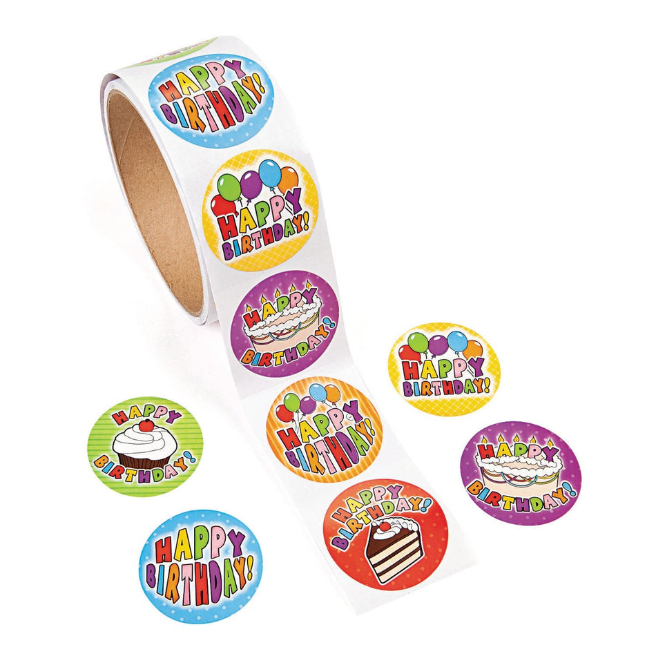 Birthday Roll of Stickers, 100/roll