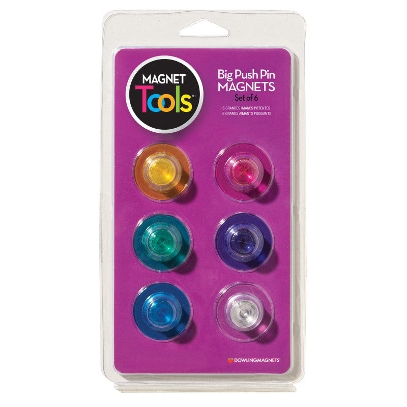 Magnet Tools Big Push Pin Magnets, Set of 6