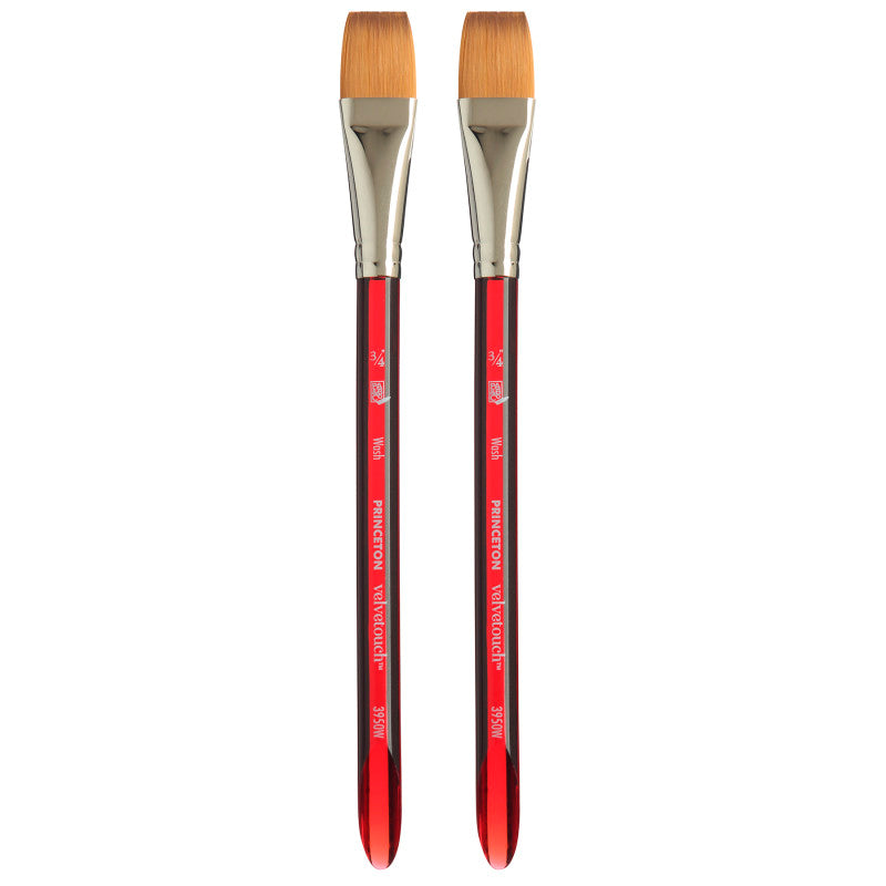 Velvetouch Wash Brush, Synthetic Bristles, Short Handle Mixed Media Paintbrush, Scarlet, Size 3/4 inch, Pack of 2