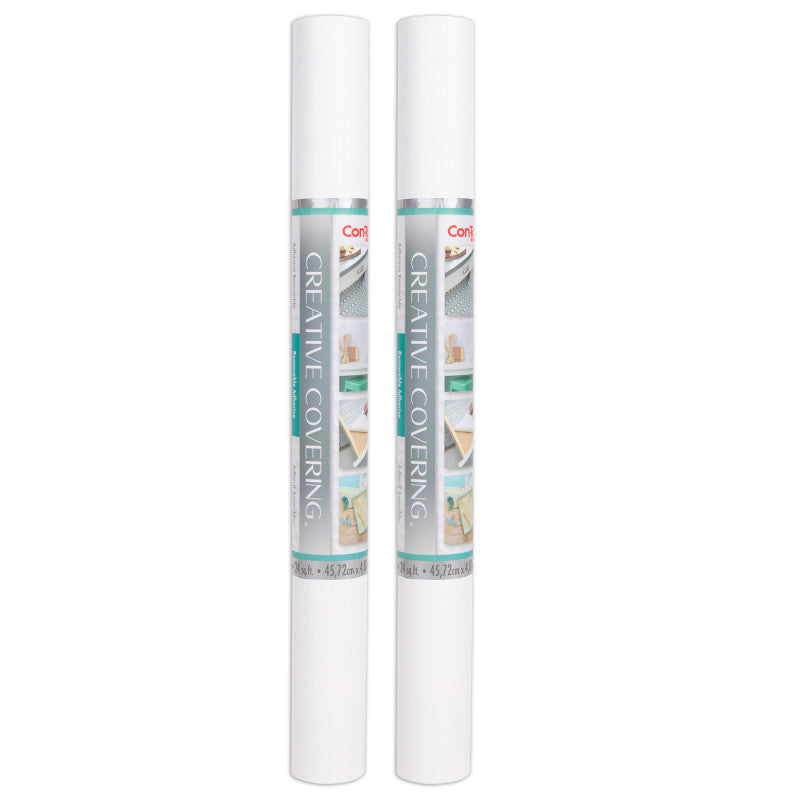 Creative Covering&trade; Adhesive Covering, White, 18" x 16 ft, Pack of 2