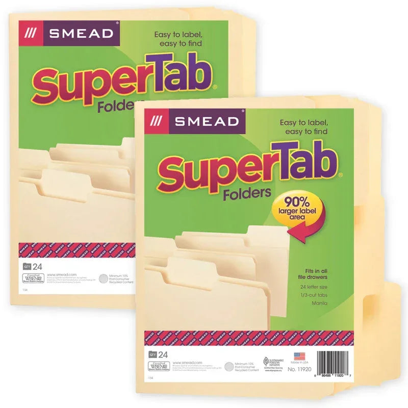 SuperTab® File Folder, Oversized 1/3-Cut Tab, Letter Size, Manila ...