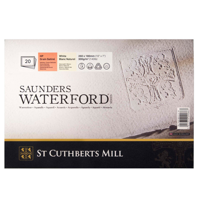 Saunders Waterford Watercolor Block, Hot Pressed, White, 140lb/300gsm, 20 Sheet, 10x7 inch, 1 Count