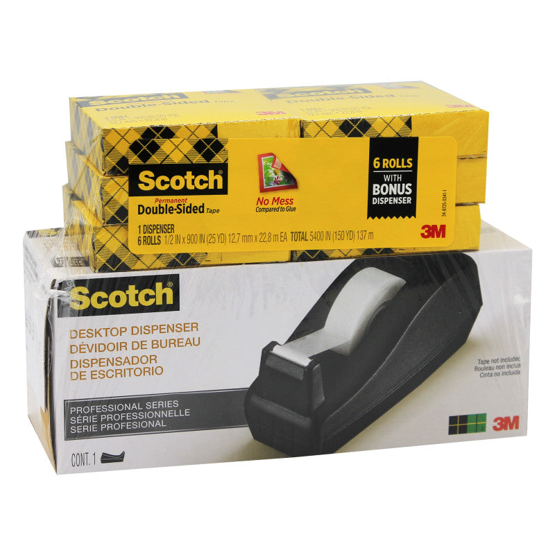 Double Sided Tape Refill Rolls, 6 Count with Desktop Dispenser