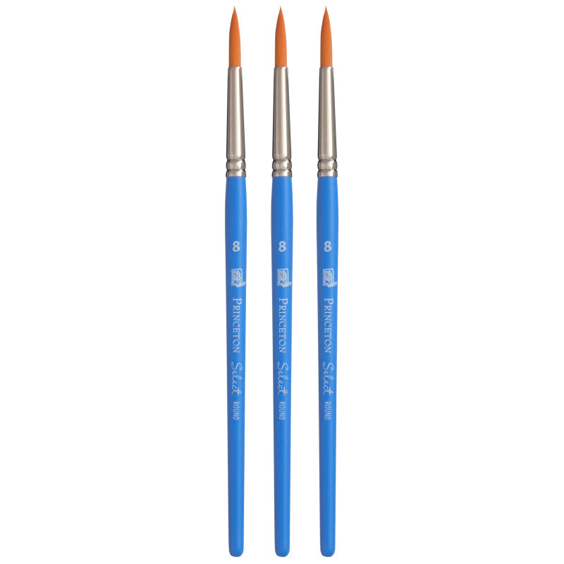 Select Artiste Round Brush, Synthetic Bristles, Short Handle Mixed Media Paintbrush, Jewel Blue, Size 8, Pack of 3