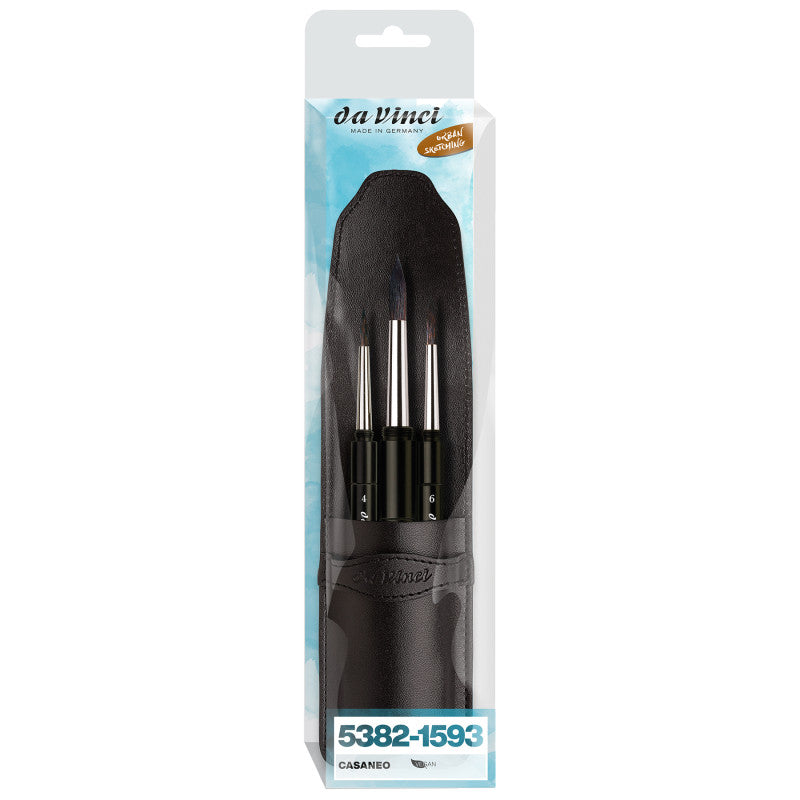 CASANEO Travel Pocket Brush, Extra Soft Synthetic, Watercolor, Series 5382-1593, 3 Brush Set in Case