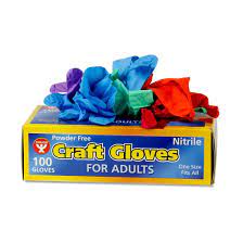 Hygloss ADULT SIZE Nitrile (Latex-Free) Colored Craft Gloves, Pack of 100