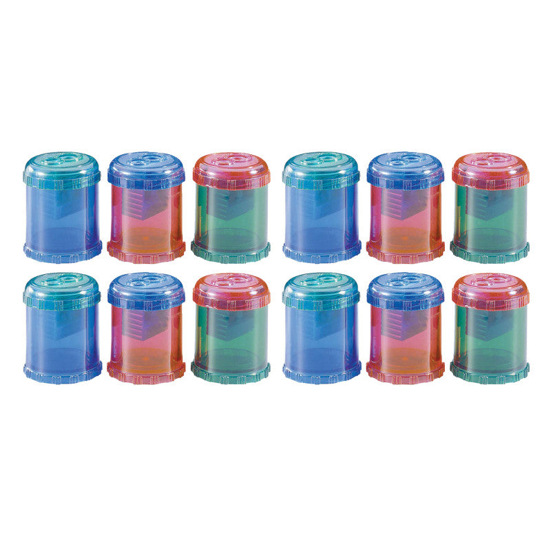 Plastic Manual Pencil and Crayon Sharpener, 2-Hole, Assorted Colors (No Color Choice), Pack of 12