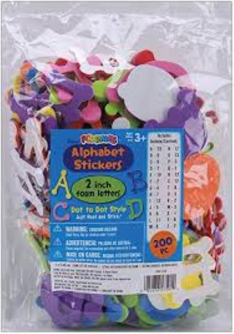 Darice 200-Pack  2" Alphabet Sticker  Dot to Dot Font, 2-Inch Foamies Bag, (106-1318)