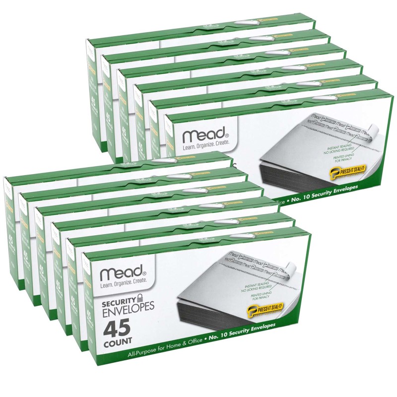 Press-It Seal-It&reg; Security Envelopes, #10, 45 Per Box, 12 Boxes