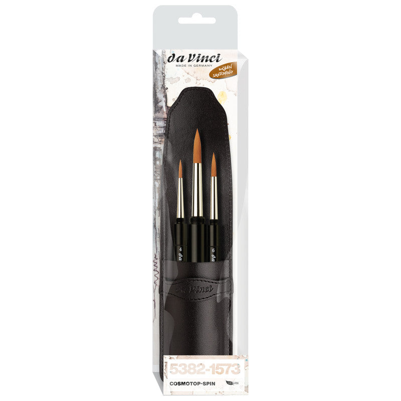 COSMOTOP-SPIN Pocket Travel Brush, Synthetic, Watercolor, Round, Series 1573, 3 Brush Set