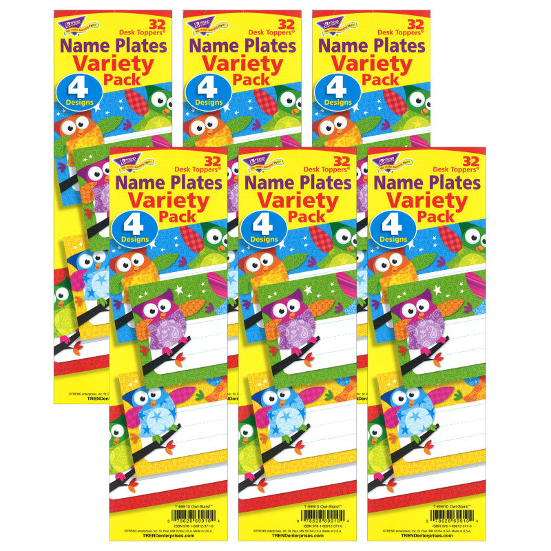 Owl-Stars!&reg; Desk Toppers&reg; Name Plates Variety Pack, 32 Per Pack, 6 Packs