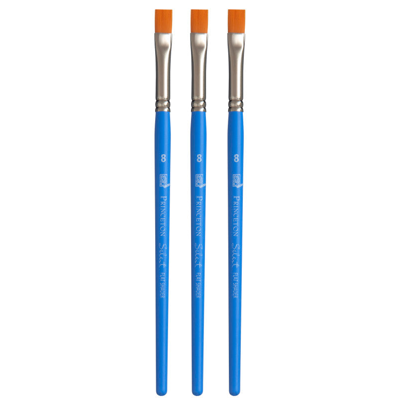 Select Artiste Flat Shader Brush, Synthetic Bristles, Short Handle Mixed Media Paintbrush, Jewel Blue, Size 8, Pack of 3