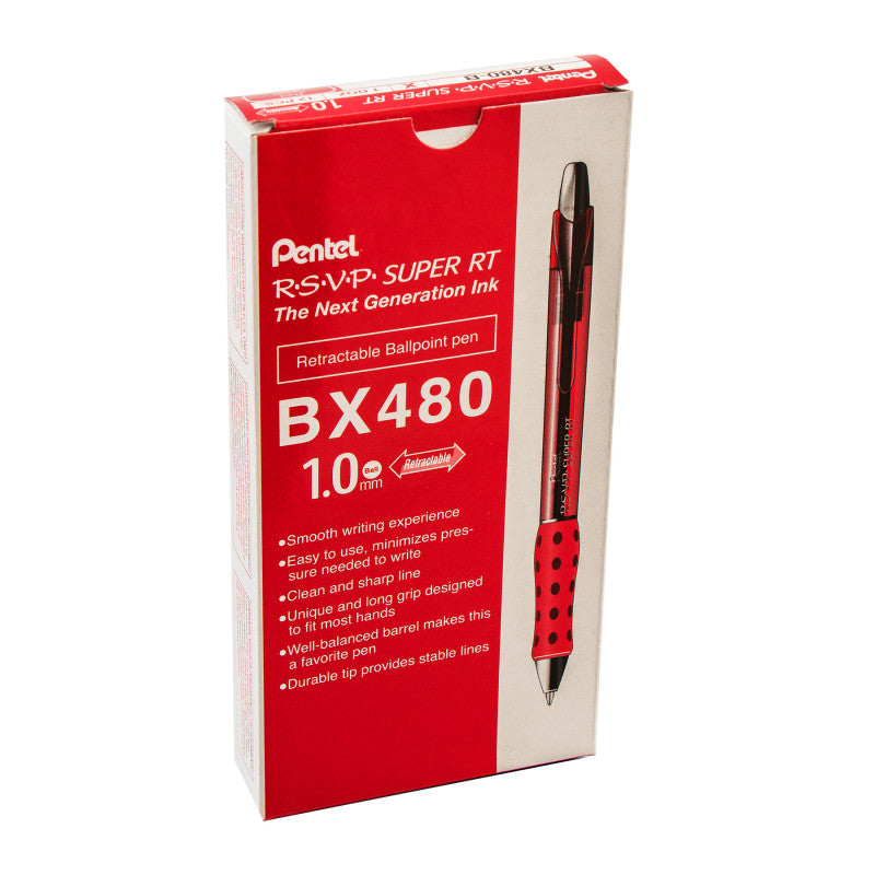 R.S.V.P.&reg; Super RT Retractable Ballpoint Pen, Red, Pack of 12