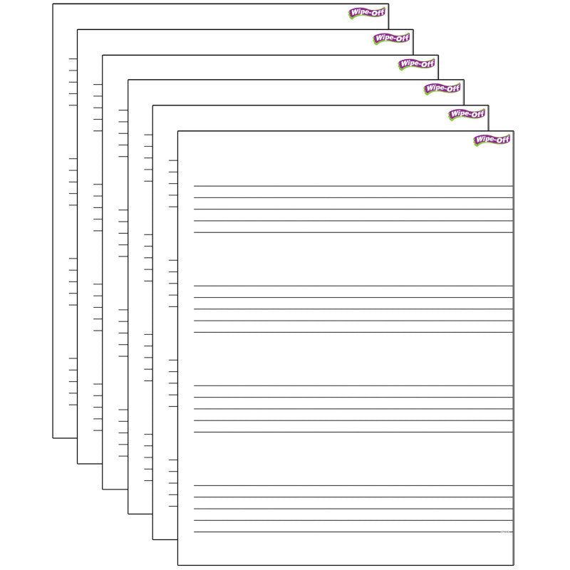 Music Staff Paper Wipe-Off&reg; Chart, 17" x 22", Pack of 6