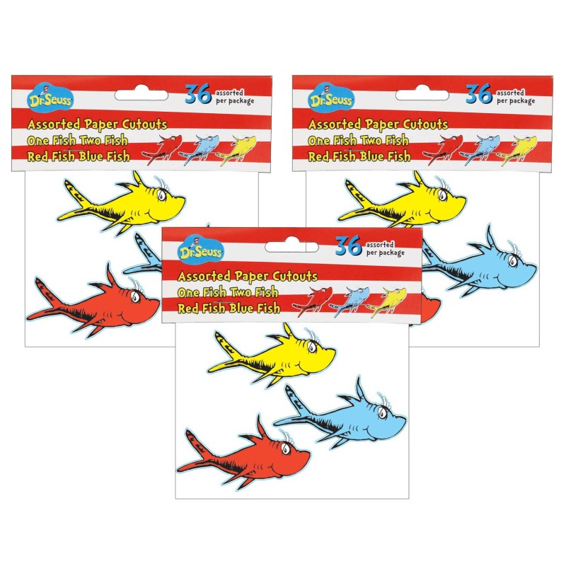 Dr. Seuss&trade; One Fish, Two Fish Assorted Paper Cut Outs, 36 Per Pack, 3 Packs
