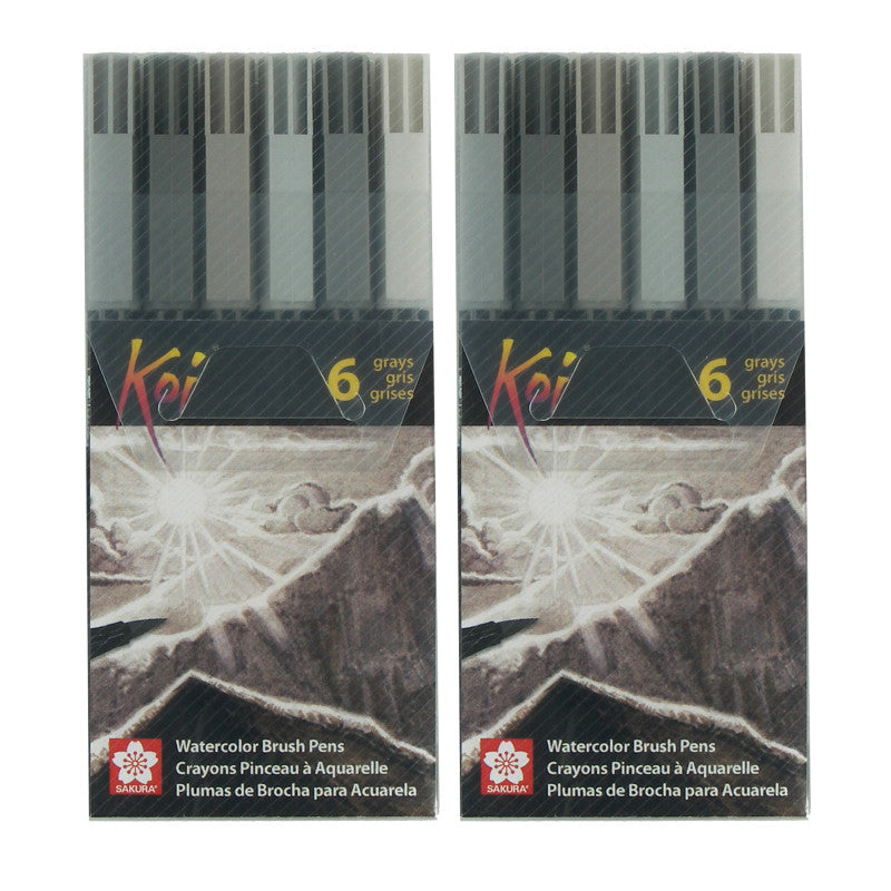 Koi Watercolor Brush Pens, Assorted Grays, 6 Per Set, 2 Sets