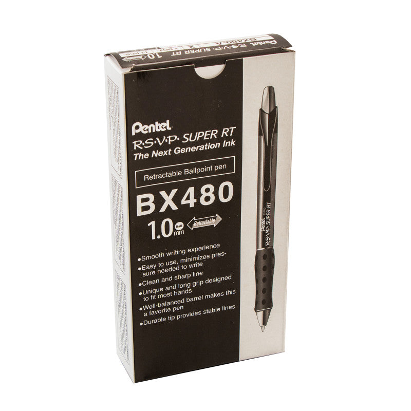 R.S.V.P.&reg; Super RT Retractable Ballpoint Pen, Black, Pack of 12