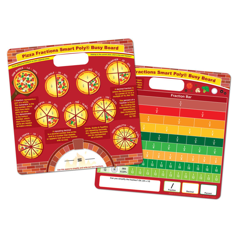 Smart Poly&reg; Educational Activity Busy Board, Dry Erase with Marker, 10-3/4" x 10-3/4", Pizza Fractions
