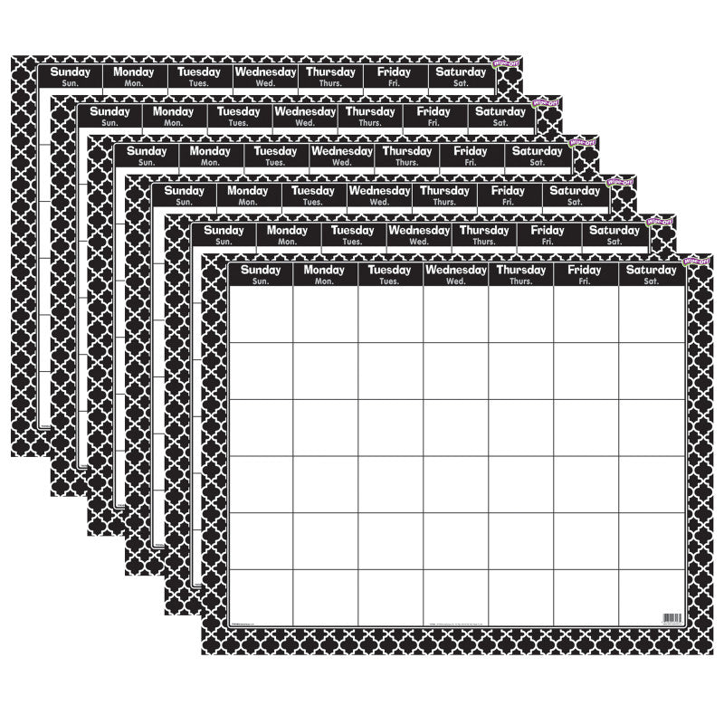 Moroccan Black Wipe-Off&reg; Calendar, Monthly, Pack of 6