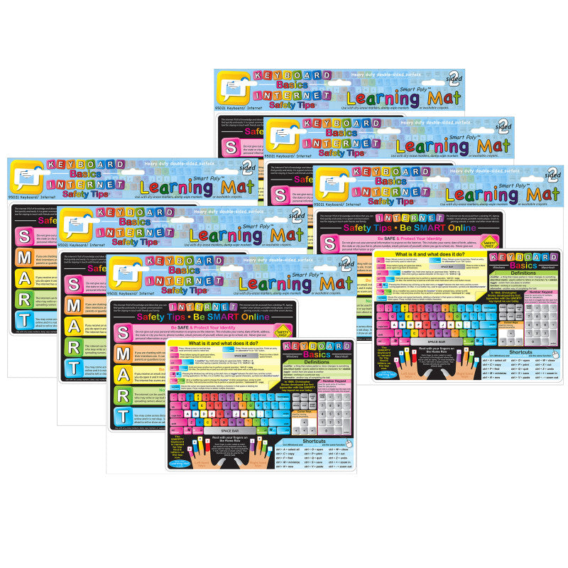 Smart Poly Learning Mat, 12" x 17", Double-Sided, Keyboard Basics & Internet Safety, Pack of 6