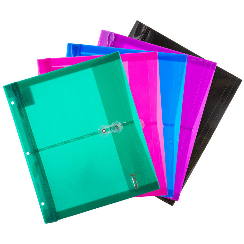 Poly Project Envelopes, 11-1/2" x 9-3/4", 200 Sheet Capacity, Assorted Colors, Pack of 5