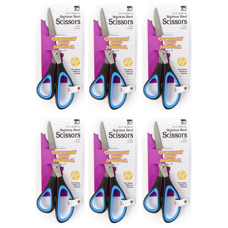 Cushion Grip Scissors, 8.25" Bent, Pack of 6