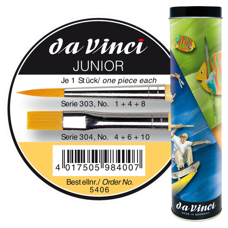 JUNIOR Synthetics Student Brushes, Synthetic, Acrylic & Tempera, Assorted, 6 Brush Set in Tin