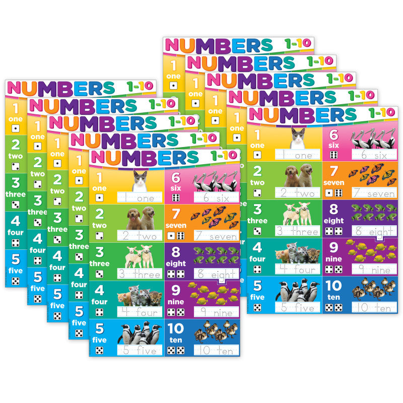 Smart Poly&reg; PosterMat Pals&trade; Space Savers, 13" x 9-1/2", Numbers 1-10, Pack of 10