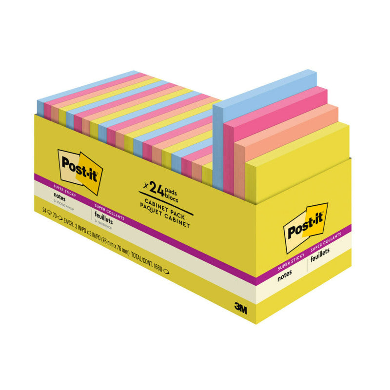 Super Sticky Notes - Summer Joy Collection - 3" x 3" Plain, 24-Pack
