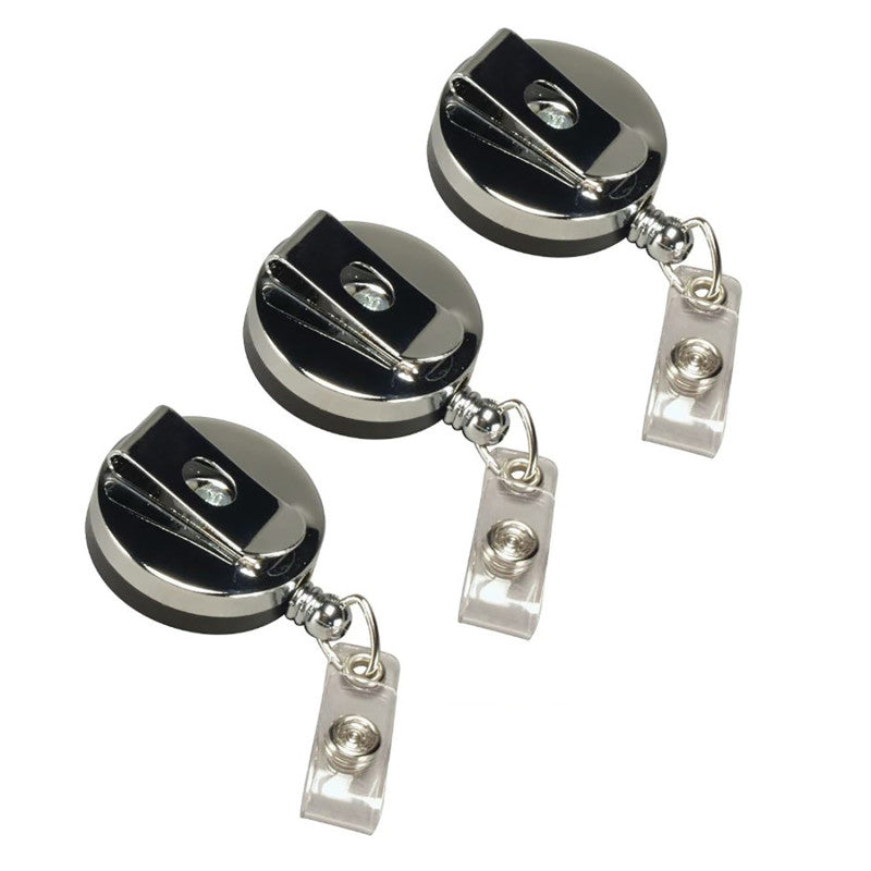 Heavy Duty Round ID Badge Reel with Belt Clip, Black, Pack of 3