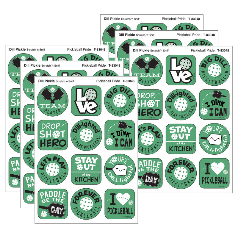 Pickleball DILL-ight, Dill Pickle Scent Scratch 'n Sniff Stinky Stickers&reg;, 48 Per Pack, 6 Packs