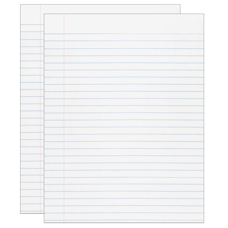 Composition Paper, White, Red Margin, 3/8" Ruled 8" x 10-1/2", 500 Sheets Per Pack, 2 Packs