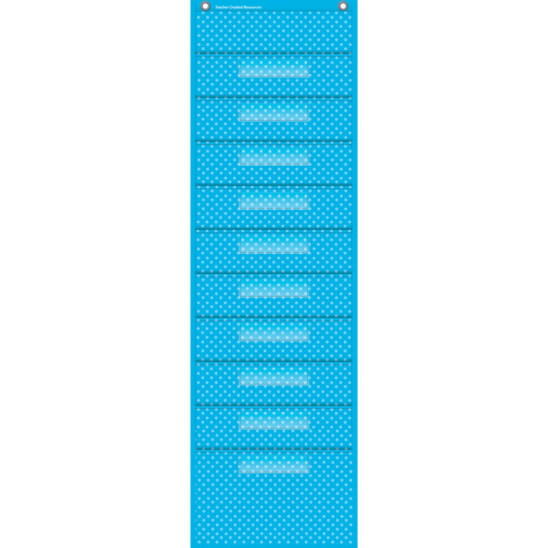 Aqua Polka Dots 10 Pocket File Storage Pocket Chart, 14" x 58"