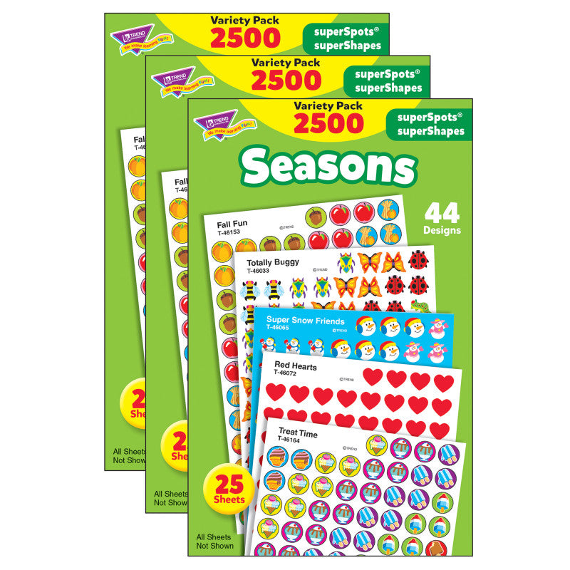 Seasons superSpots&reg;/superShapes Variety Pack, 2500 Per Pack, 3 Packs