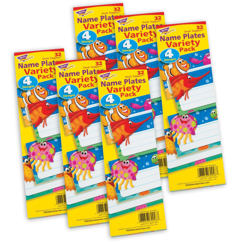 Sea Buddies&trade; Desk Toppers&reg; Name Plates Variety Pack, 32 Per Pack, 6 Packs