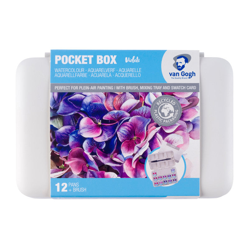 Watercolor Plastic Pocket Box, 12 Pan Pinks & Violets Selection