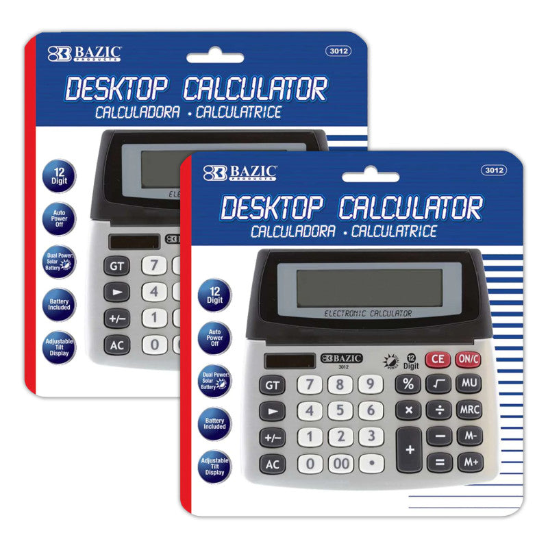 12-Digit Dual Power Desktop Calculator with Adjustable Display, Pack of 2