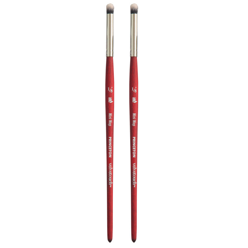 Velvetouch Mini Mop Brush, Synthetic Bristles, Short Handle Mixed Media Paintbrush, Scarlet, Size 1/8 inch, Pack of 2